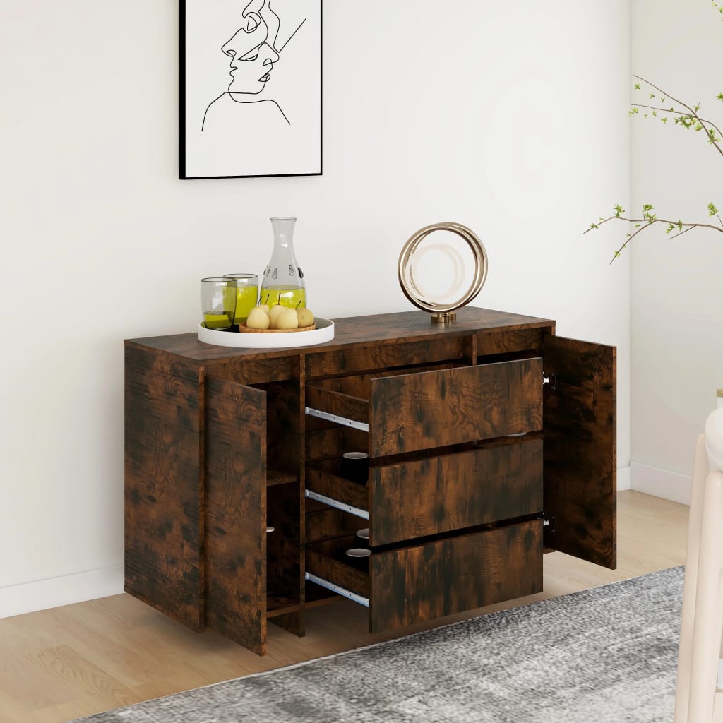 skænk med 3 skuffer 120x41x75 cm konstrueret træ røget egetræ
