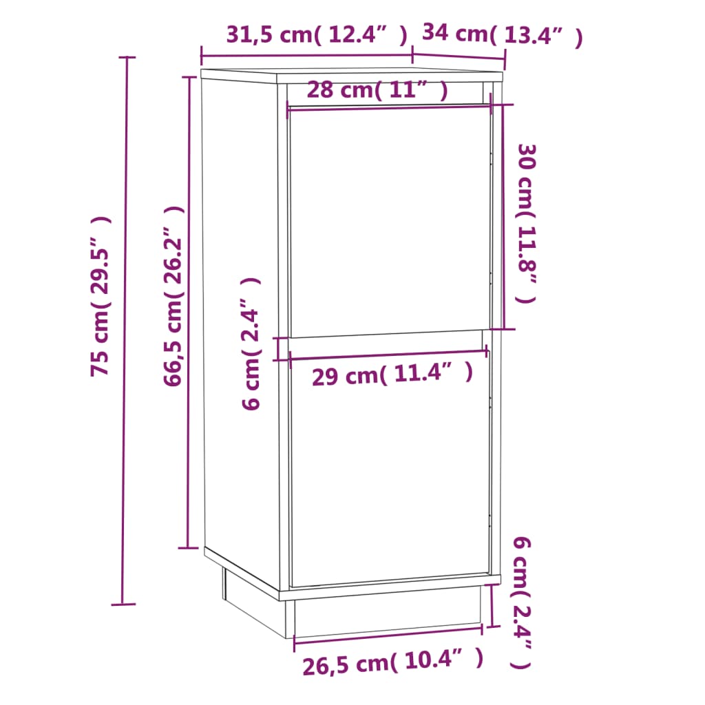skænke 2 stk. 31,5x34x75 cm massivt fyrretræ