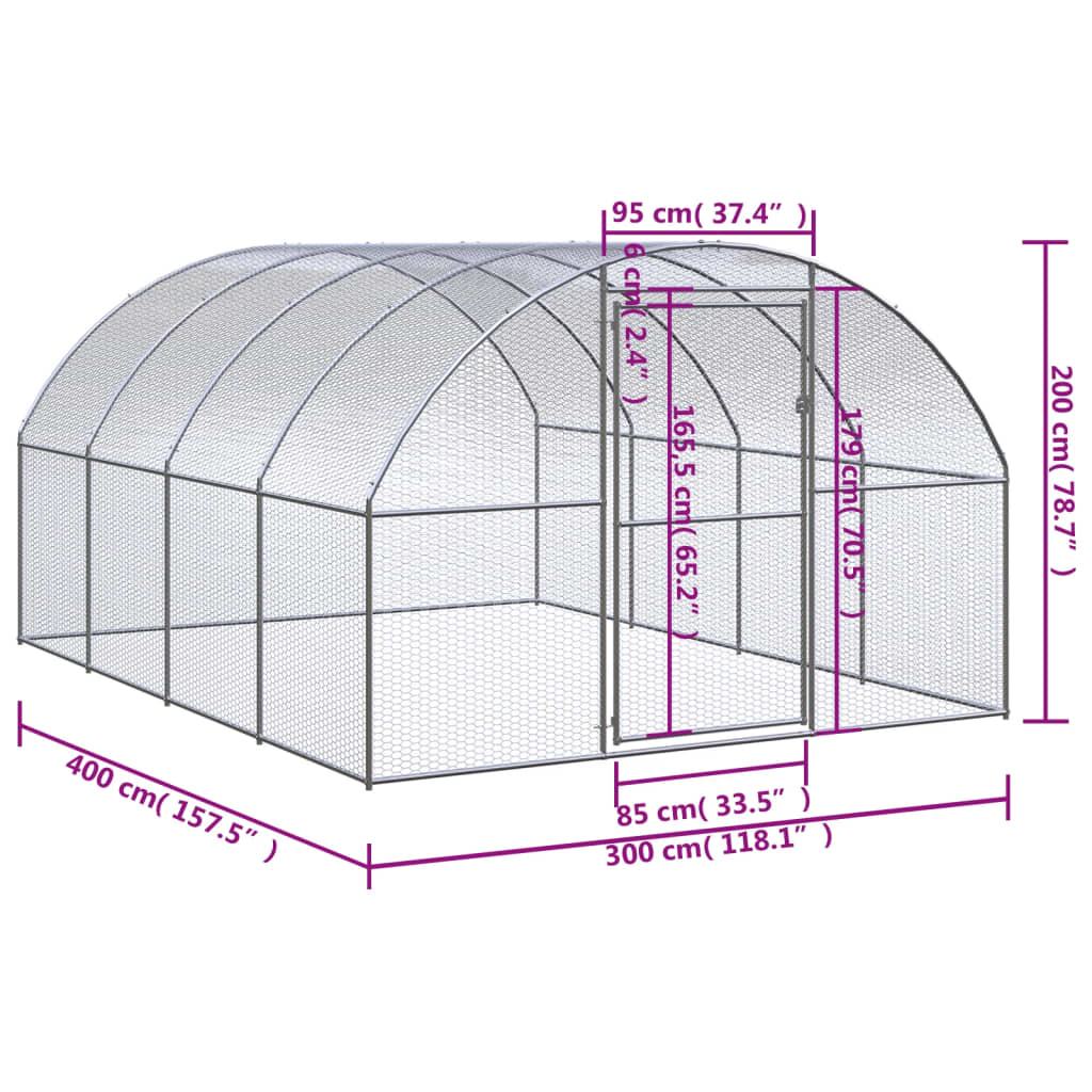 hønsehus 3x4x2 m galvaniseret stål