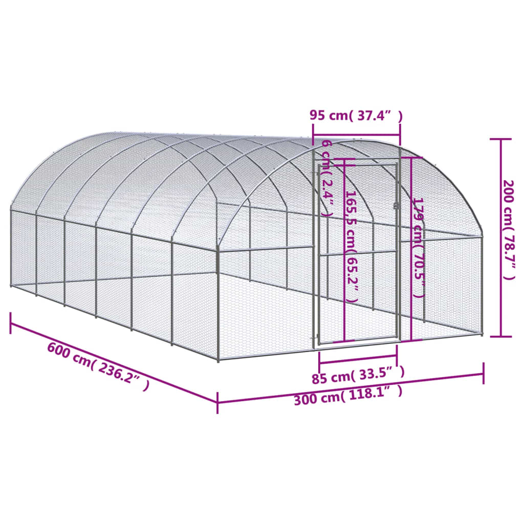 hønsehus 3x6x2 m galvaniseret stål