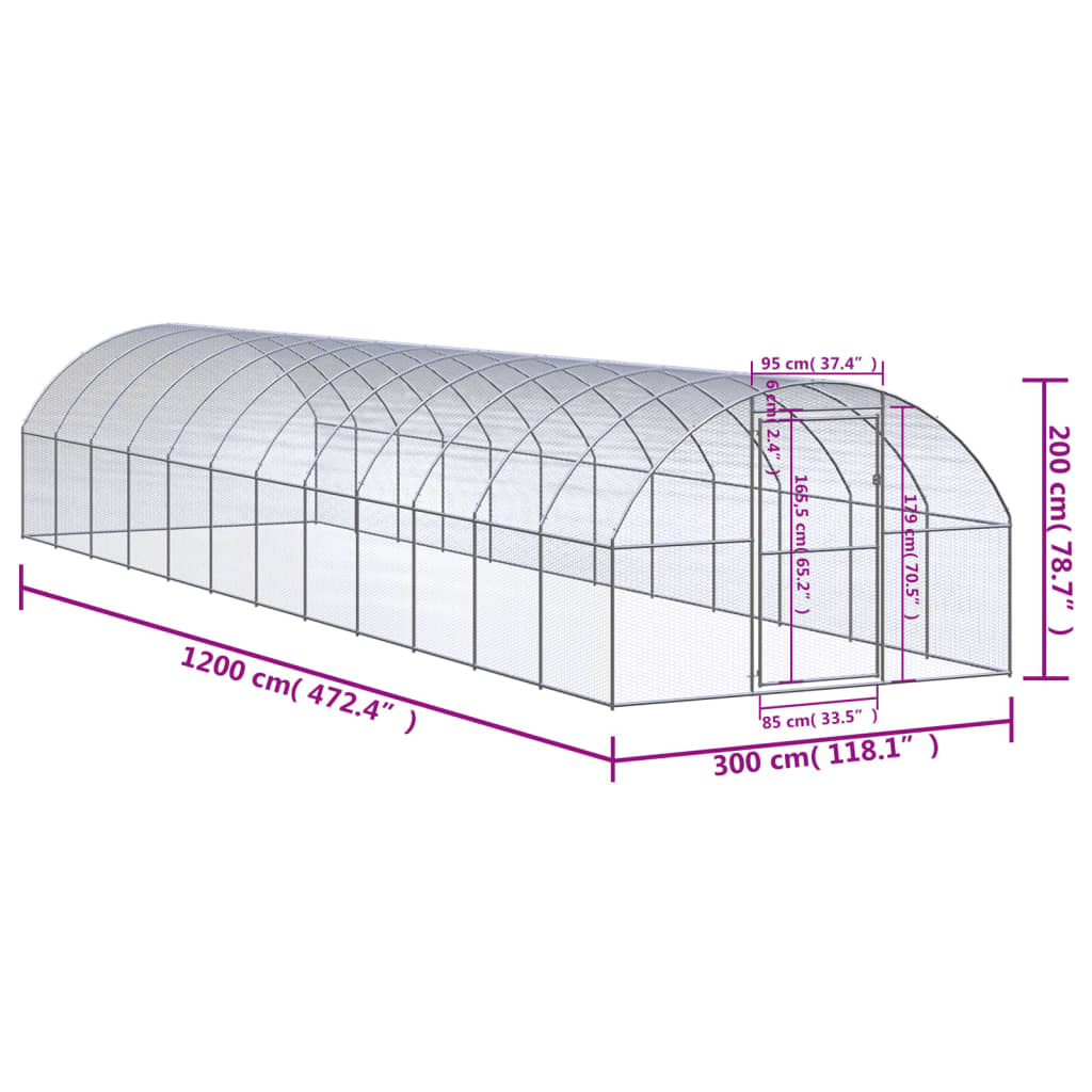 hønsehus 3x12x2 m galvaniseret stål