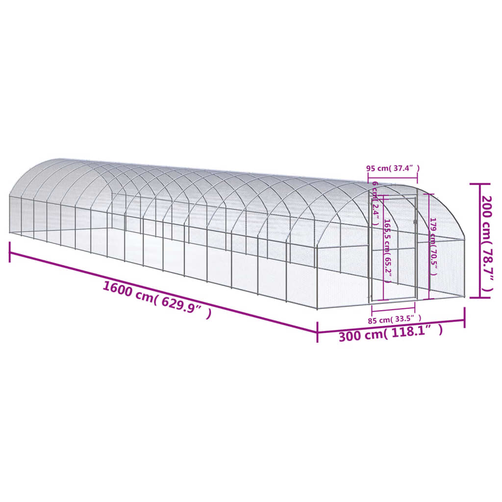 hønsehus 3x16x2 m galvaniseret stål
