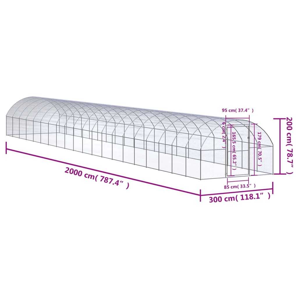 hønsehus 3x20x2 m galvaniseret stål