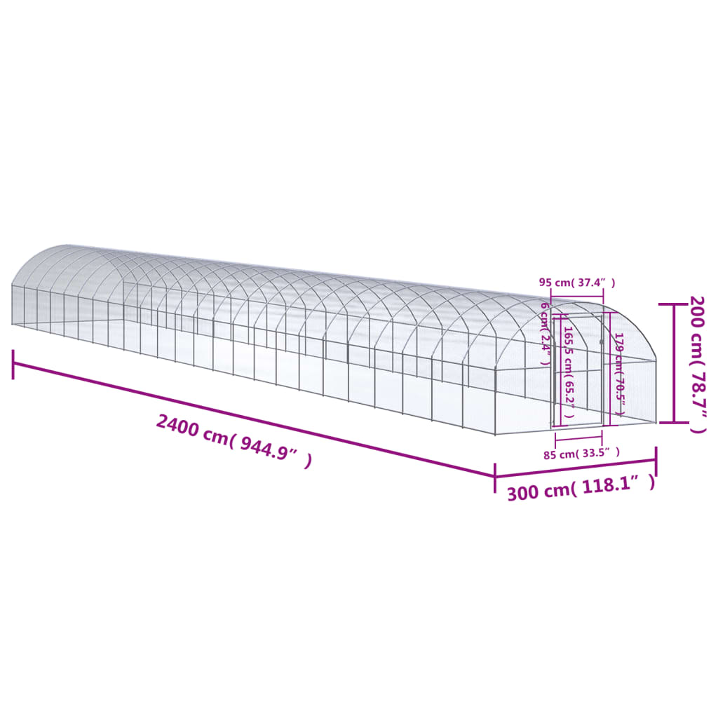 hønsehus 3x24x2 m galvaniseret stål