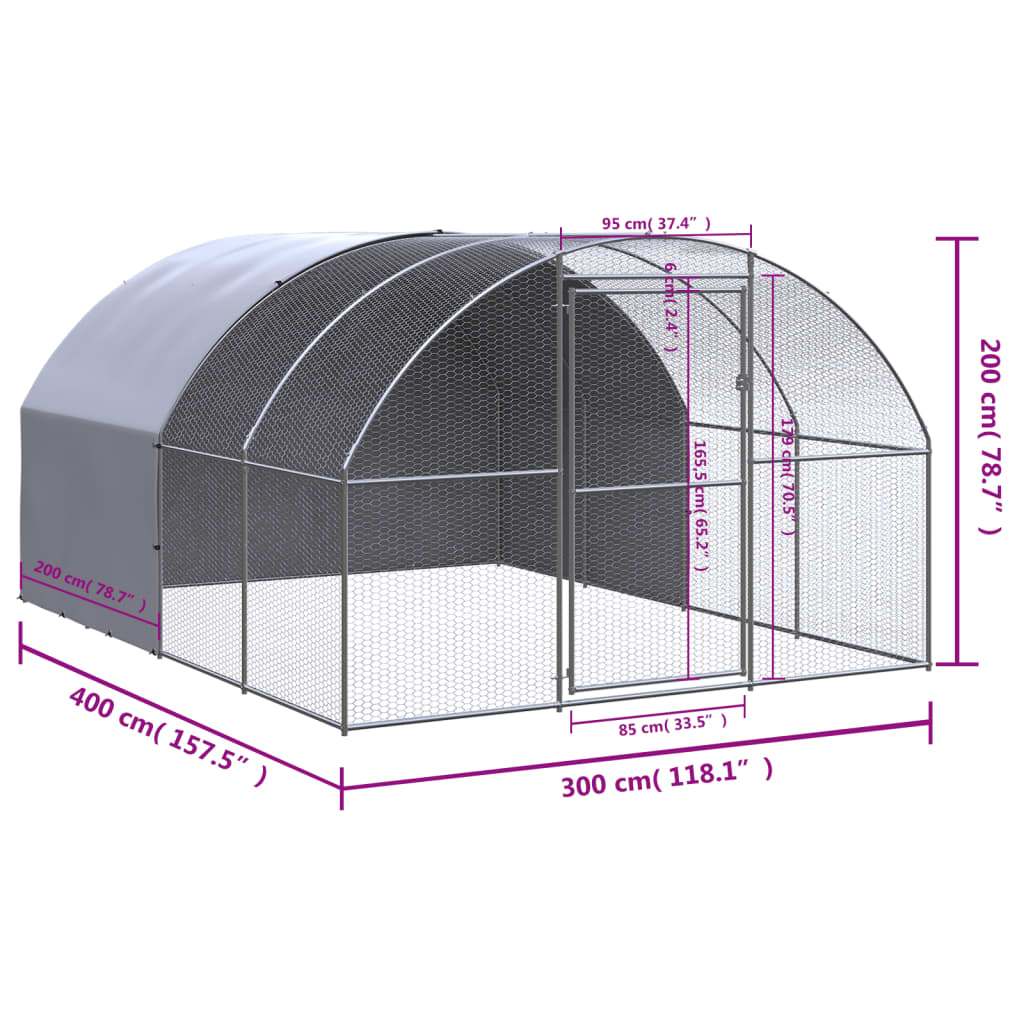 hønsehus 3x4x2 m galvaniseret stål