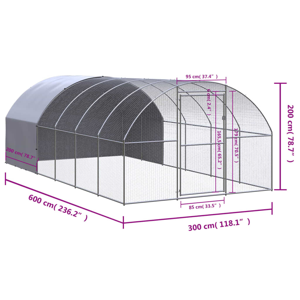 hønsehus 3x6x2 m galvaniseret stål