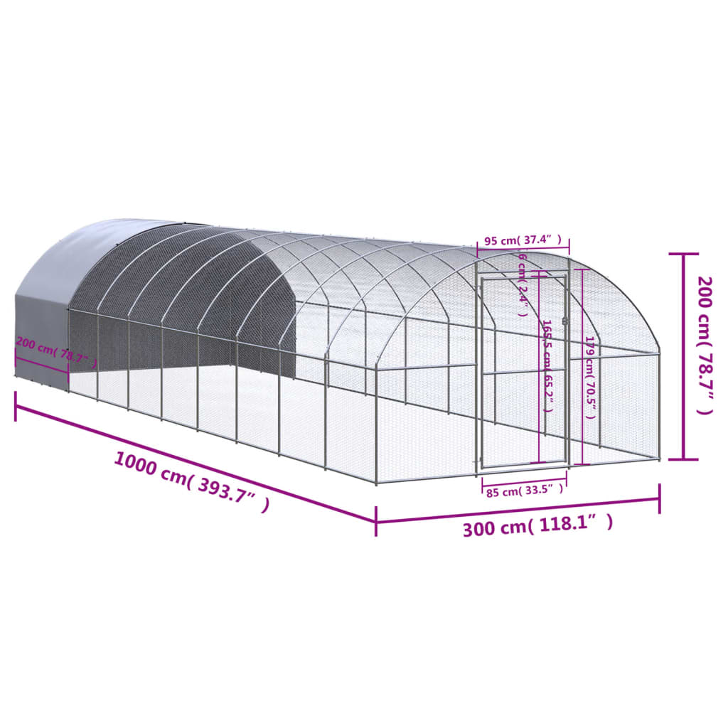 hønsehus 3x10x2 m galvaniseret stål