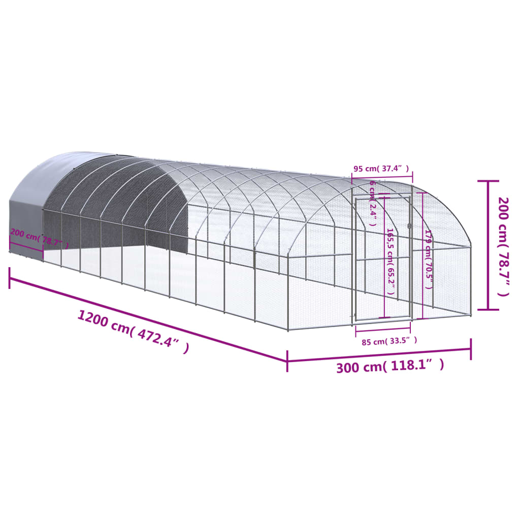 hønsehus 3x12x2 m galvaniseret stål