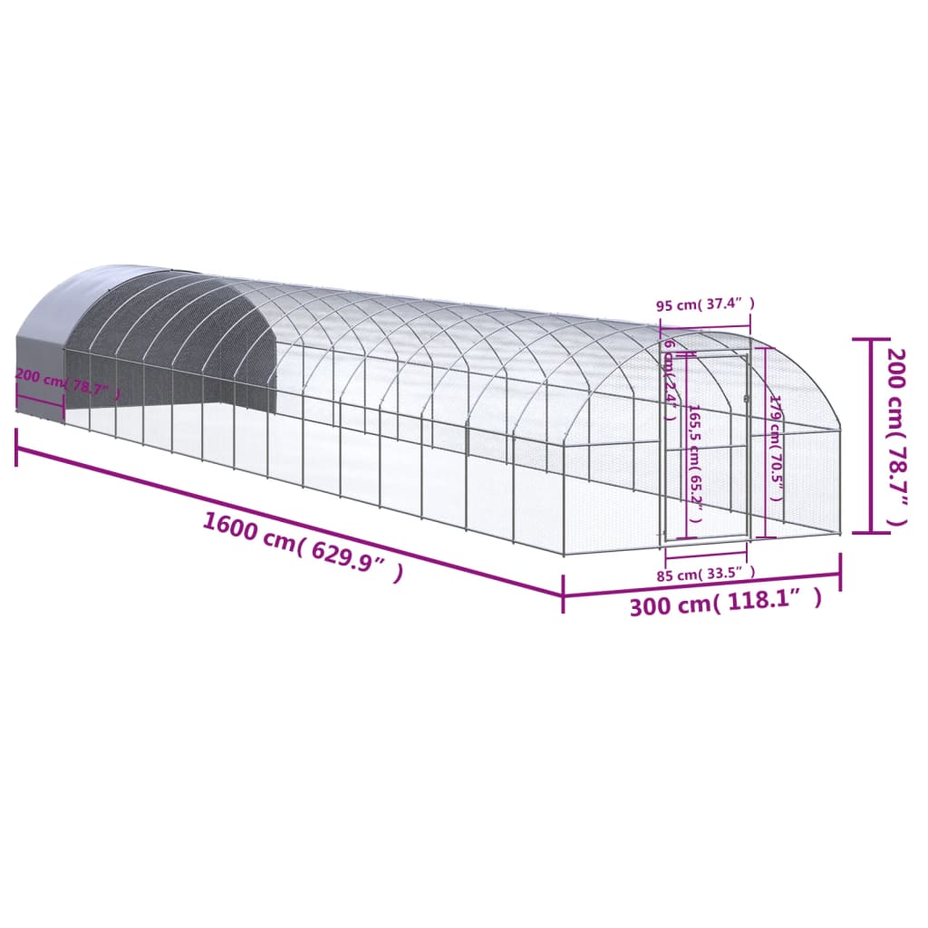 hønsehus 3x16x2 m galvaniseret stål