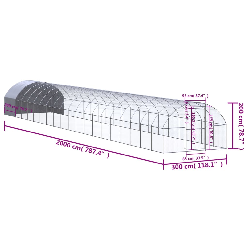 hønsehus 3x20x2 m galvaniseret stål