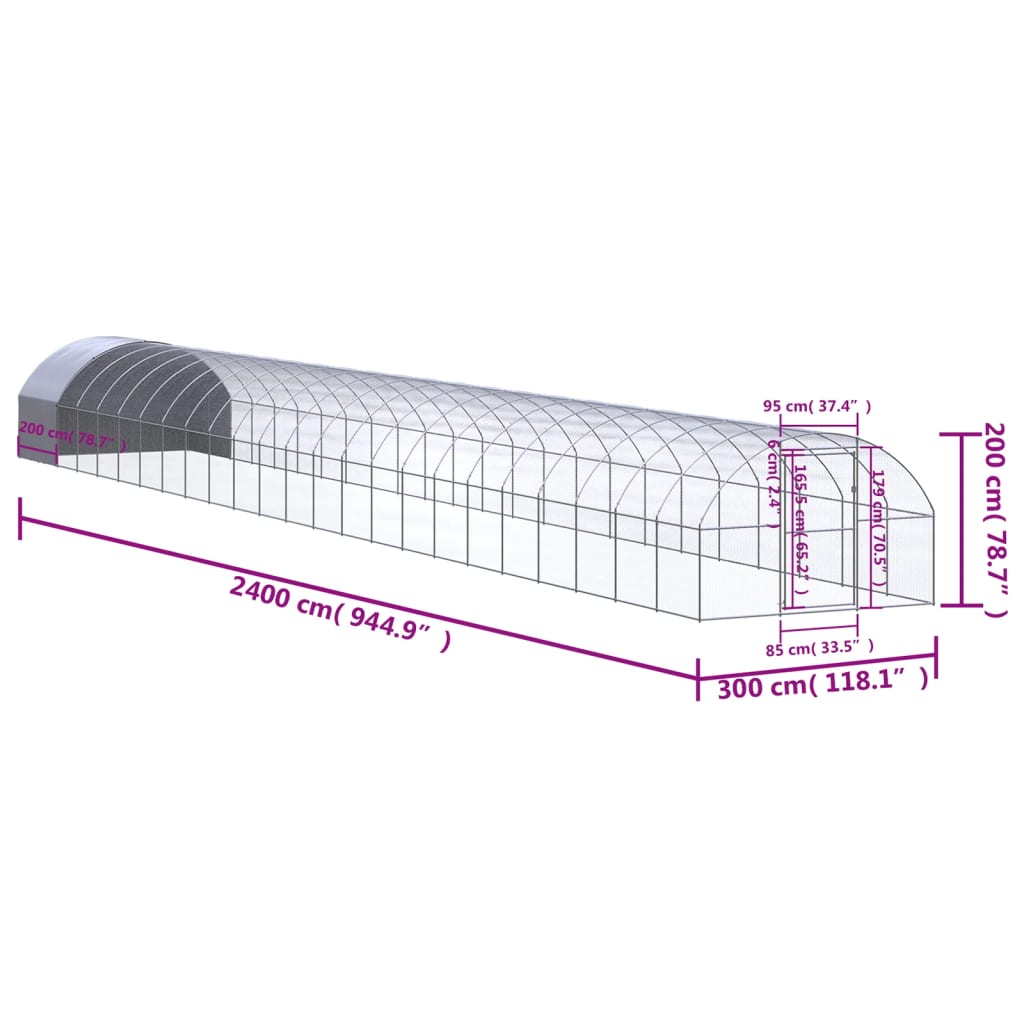 hønsehus 3x24x2 m galvaniseret stål