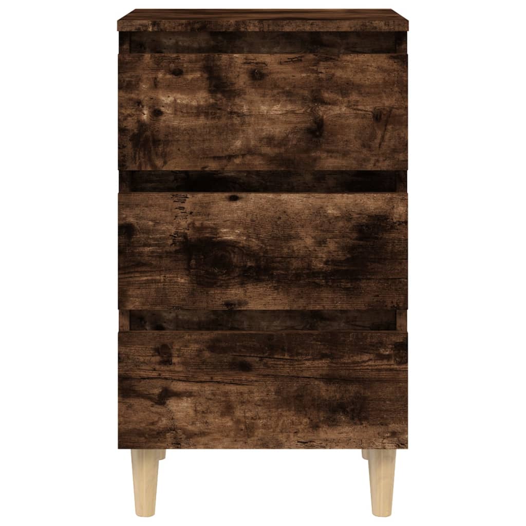 sengebord med massive træben 40x35x69 cm røget egetræsfarve