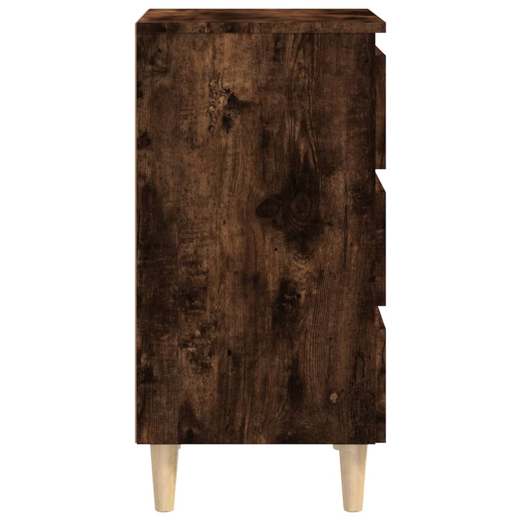 sengebord med massive træben 40x35x69 cm røget egetræsfarve