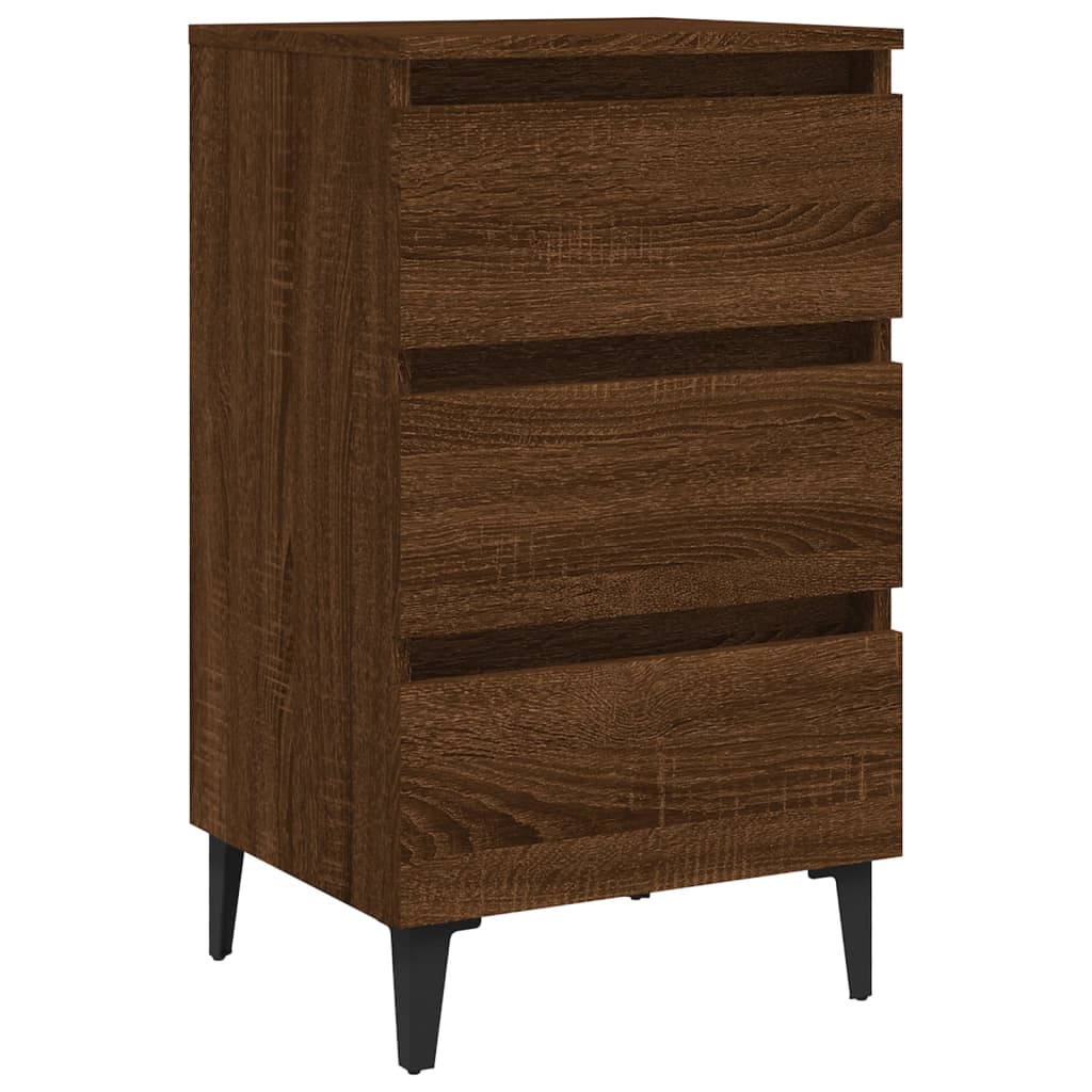 sengebord med metalben 40x35x69 cm brun egetræsfarve