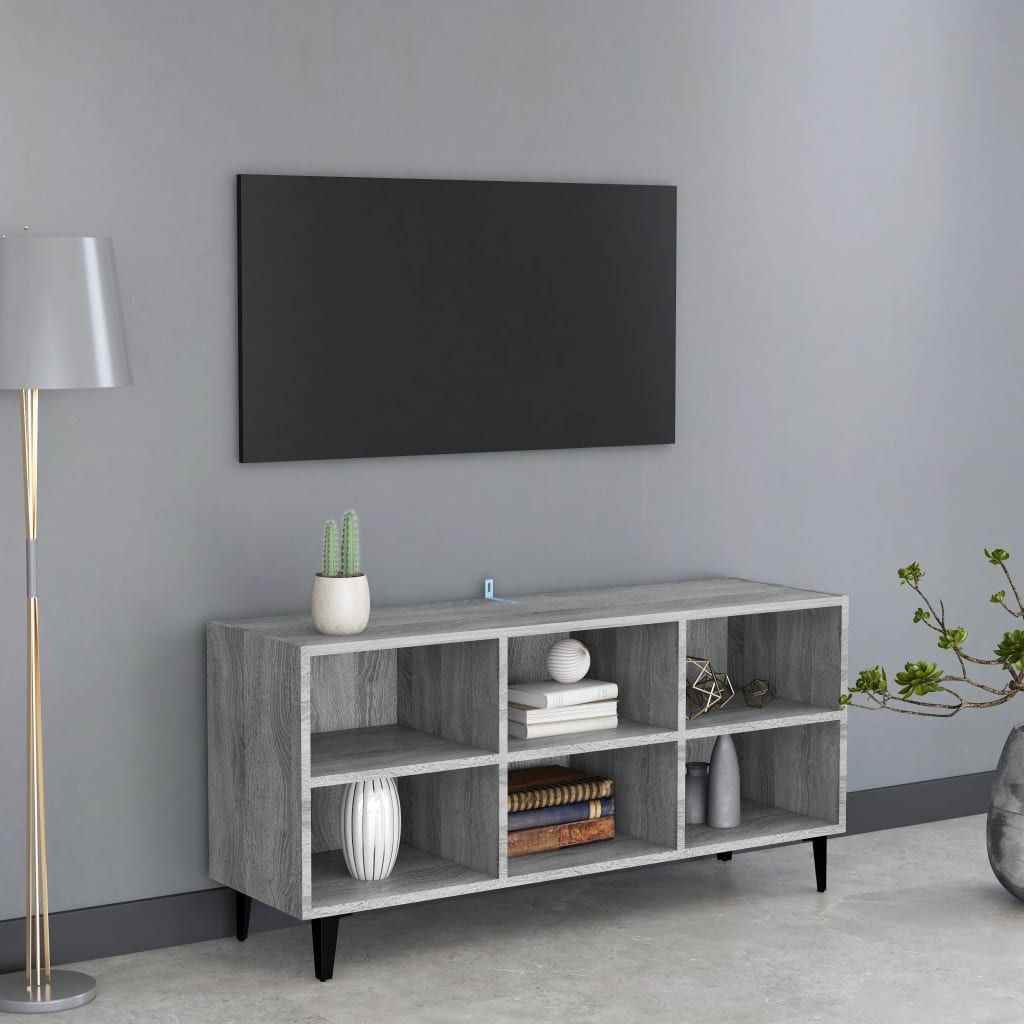 tv-bord med metalben 103,5x30x50 cm grå sonoma-eg