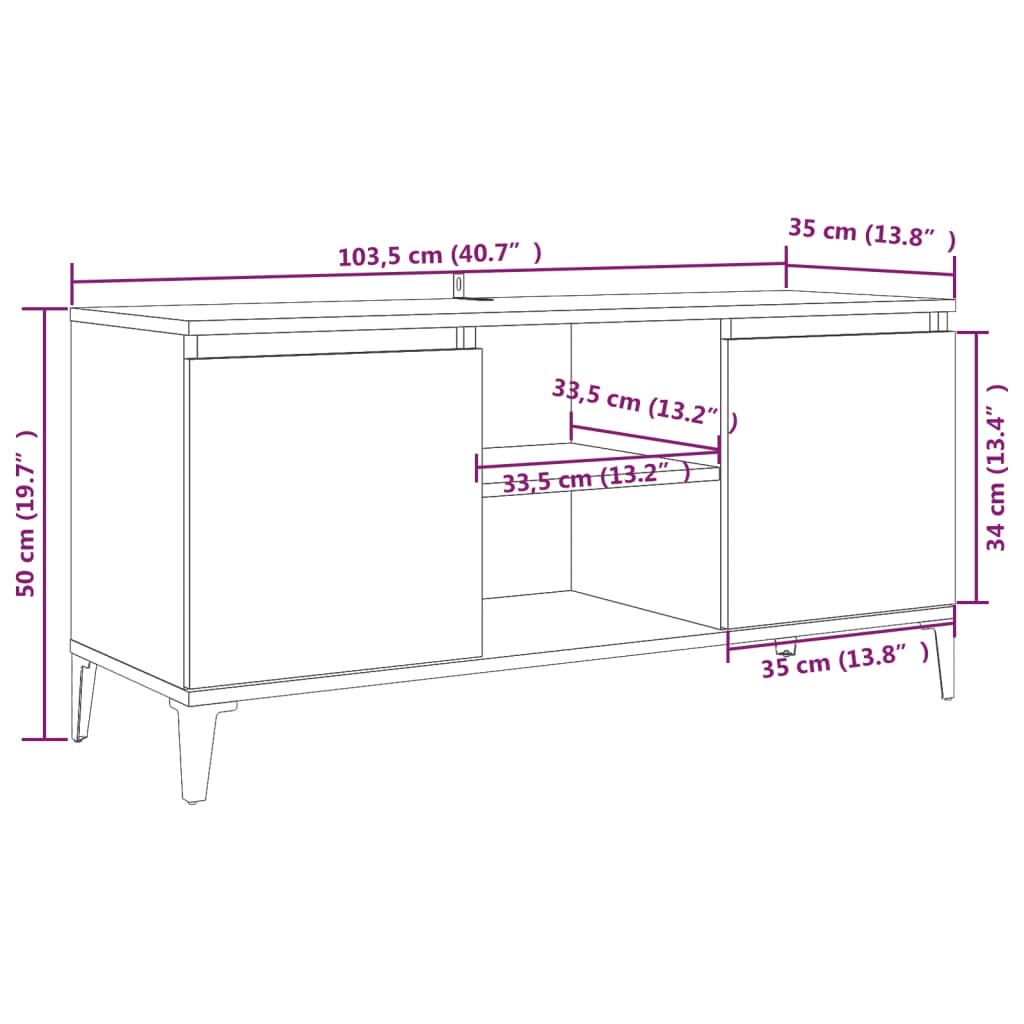 tv-skab med metalben 103,5x35x50 cm røget egetræsfarve