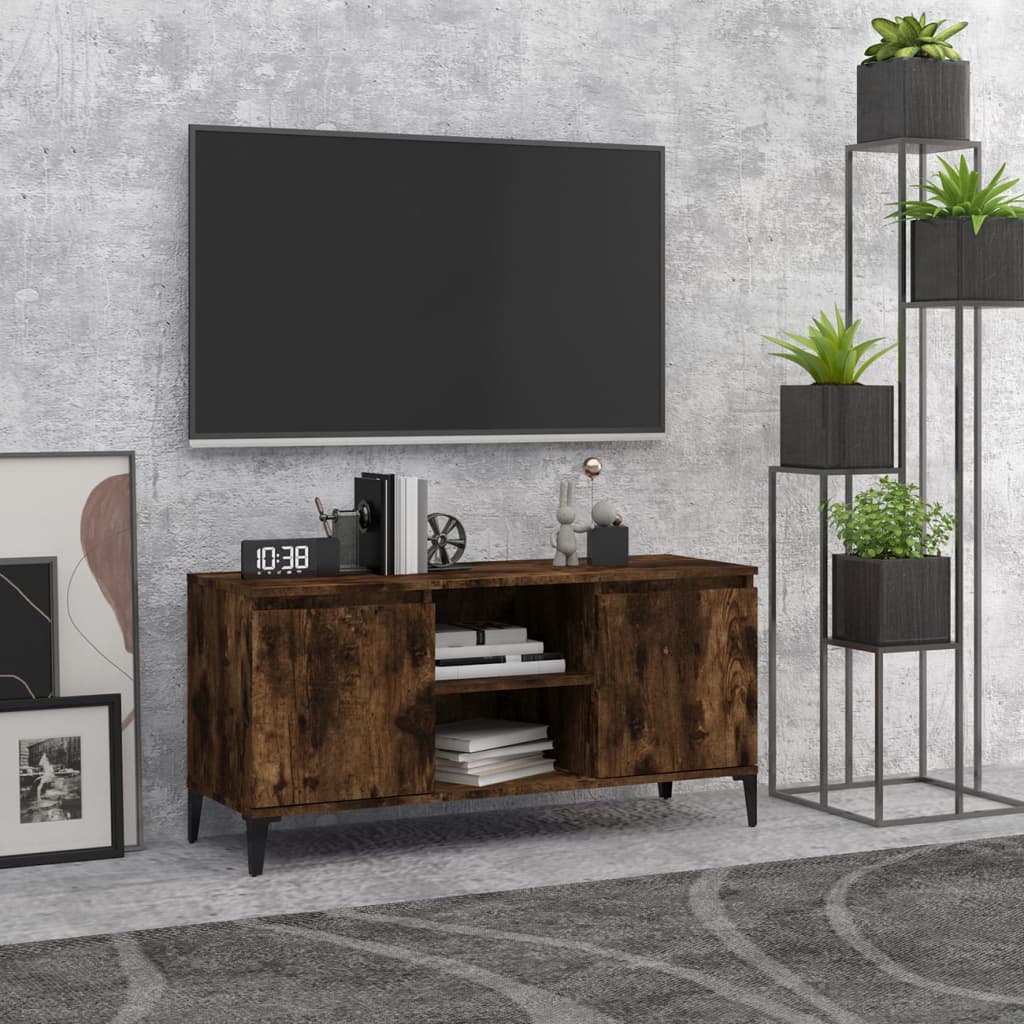 tv-skab med metalben 103,5x35x50 cm røget egetræsfarve