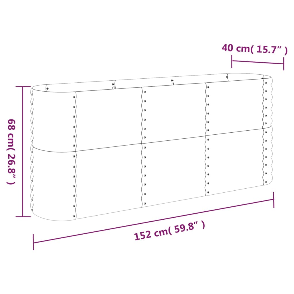 plantekasse 152x40x68 cm pulverlakeret stål sølvfarvet