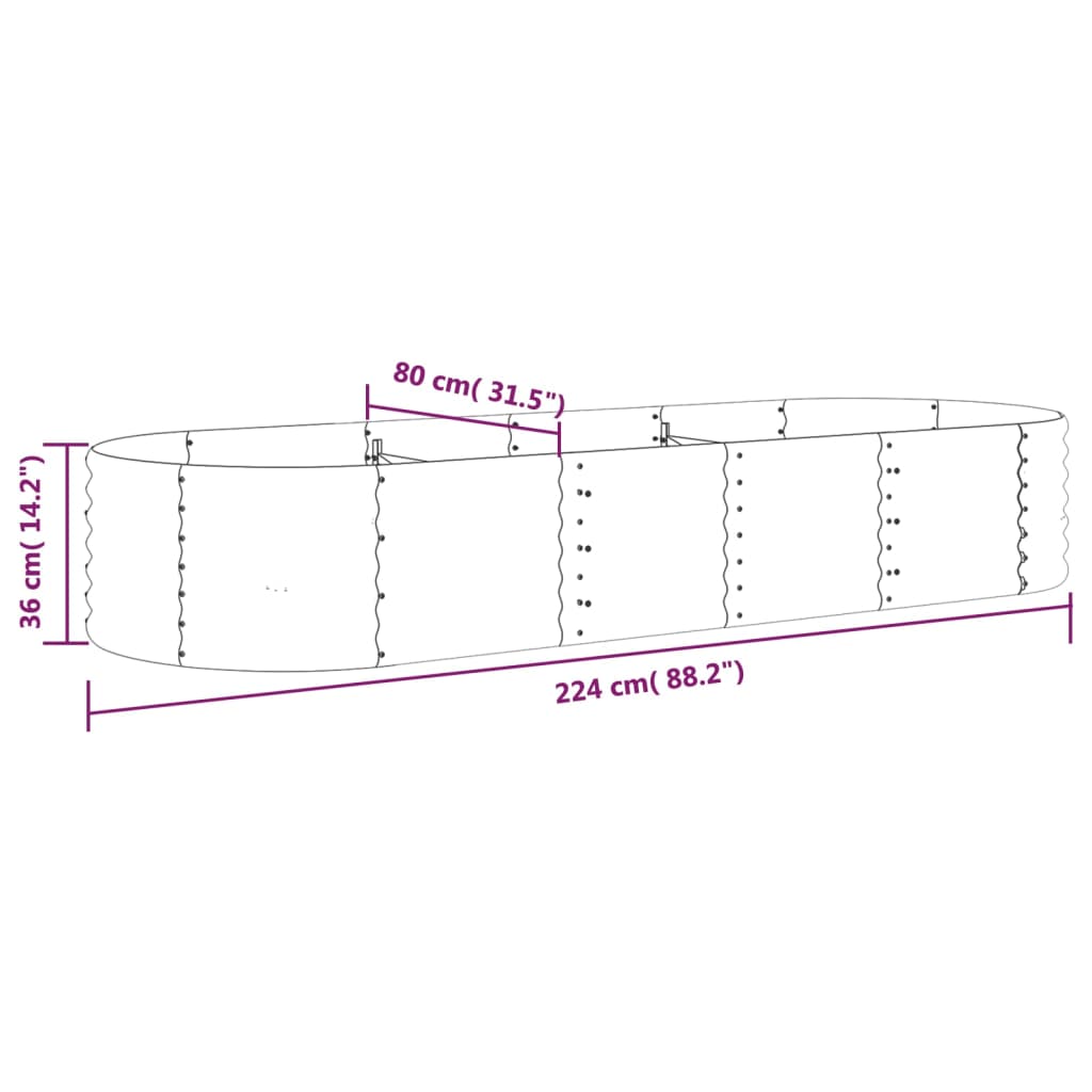 plantekasse 224x80x36 cm pulverlakeret stål sølvfarvet