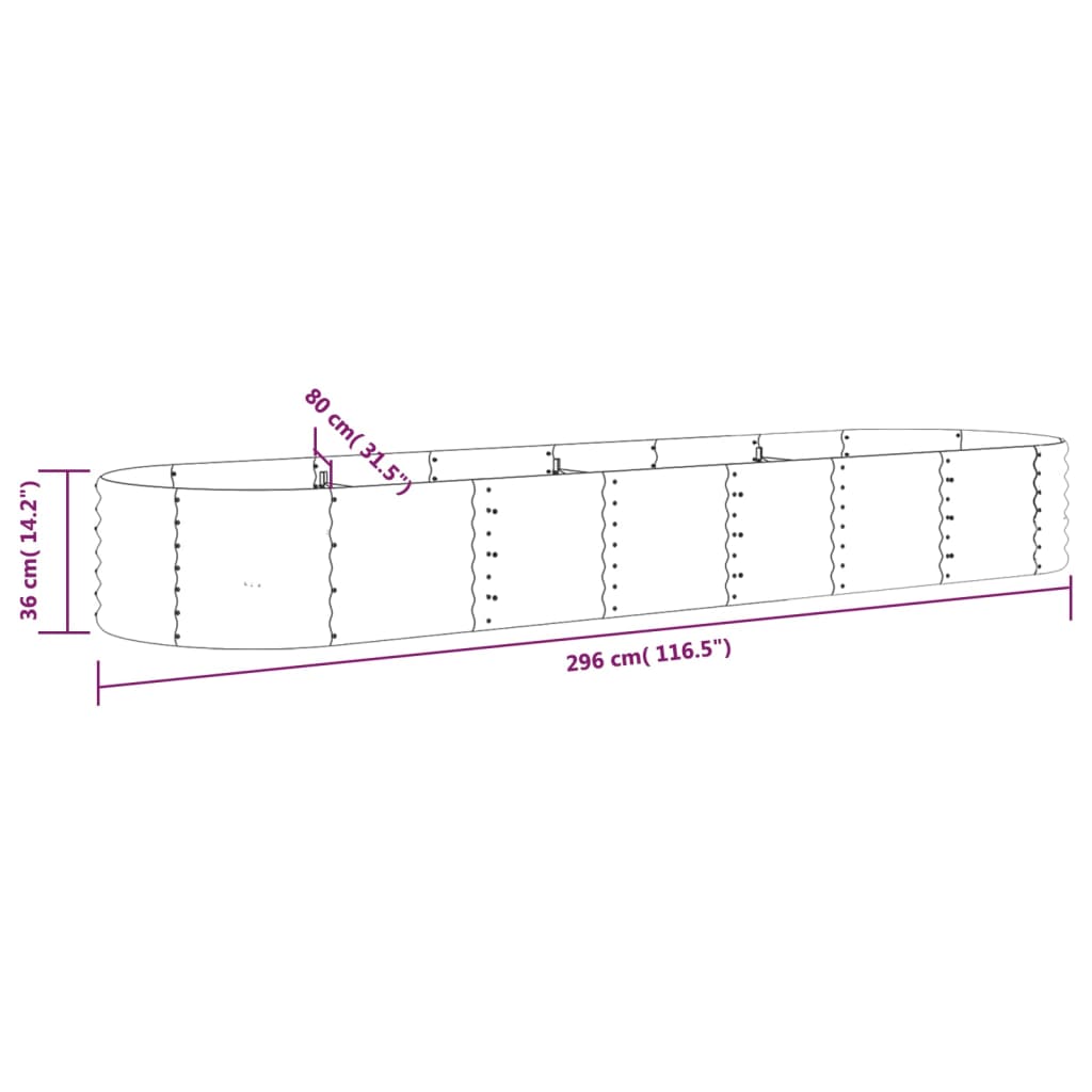 plantekasse 296x80x36 cm pulverlakeret stål antracitgrå