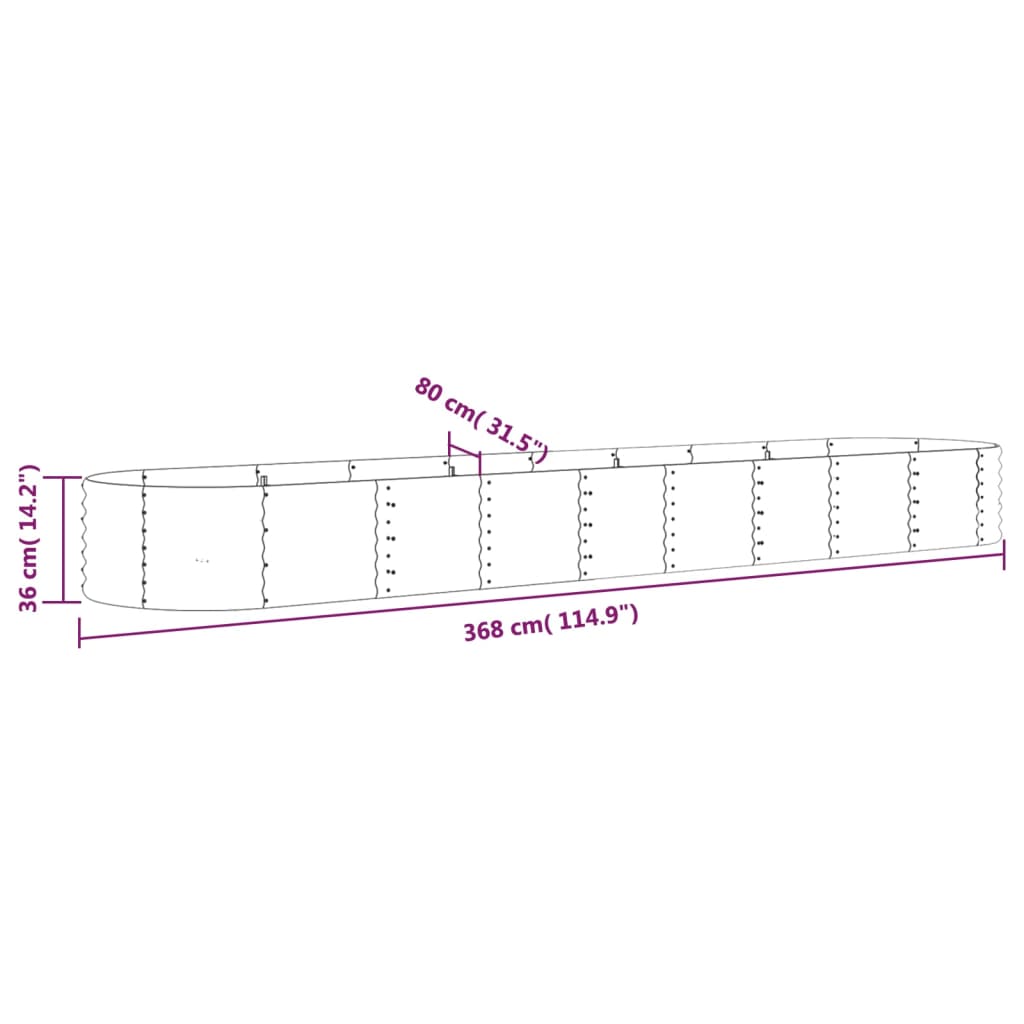 plantekasse 368x80x36 cm pulverlakeret stål antracitgrå