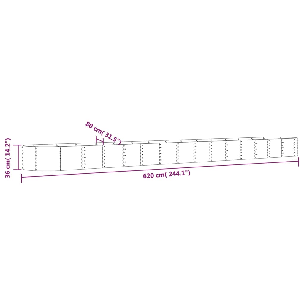 plantekasse 620x80x36 cm pulverlakeret stål grøn