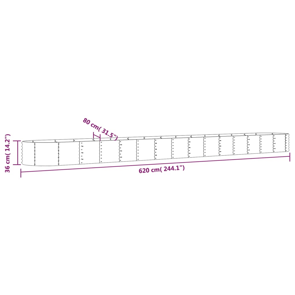 plantekrukke 620x80x36 cm pulverlakeret stål grå