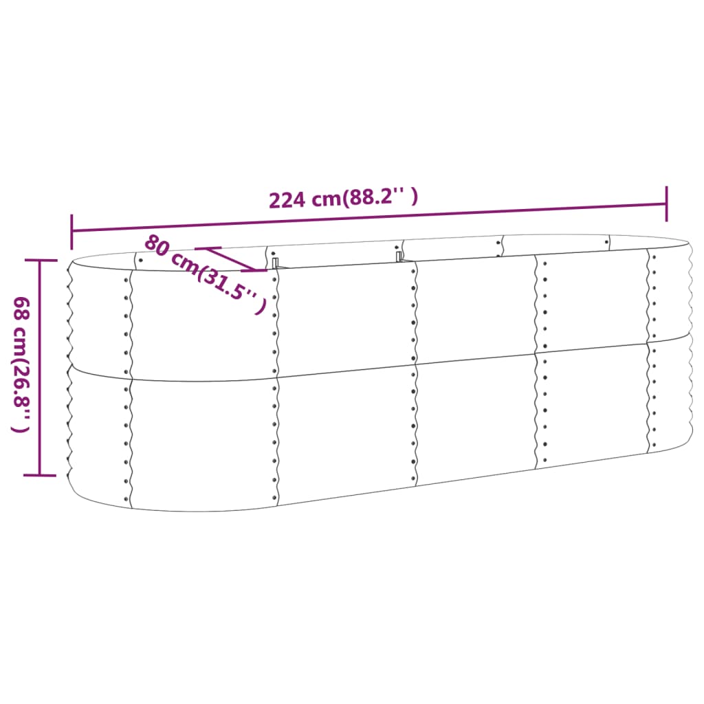 plantekrukke 224x80x68 cm pulverlakeret stål sølvfarvet