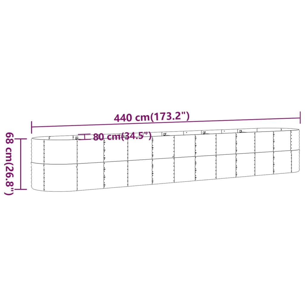 plantekasse 440x80x68 cm pulverlakeret stål grøn