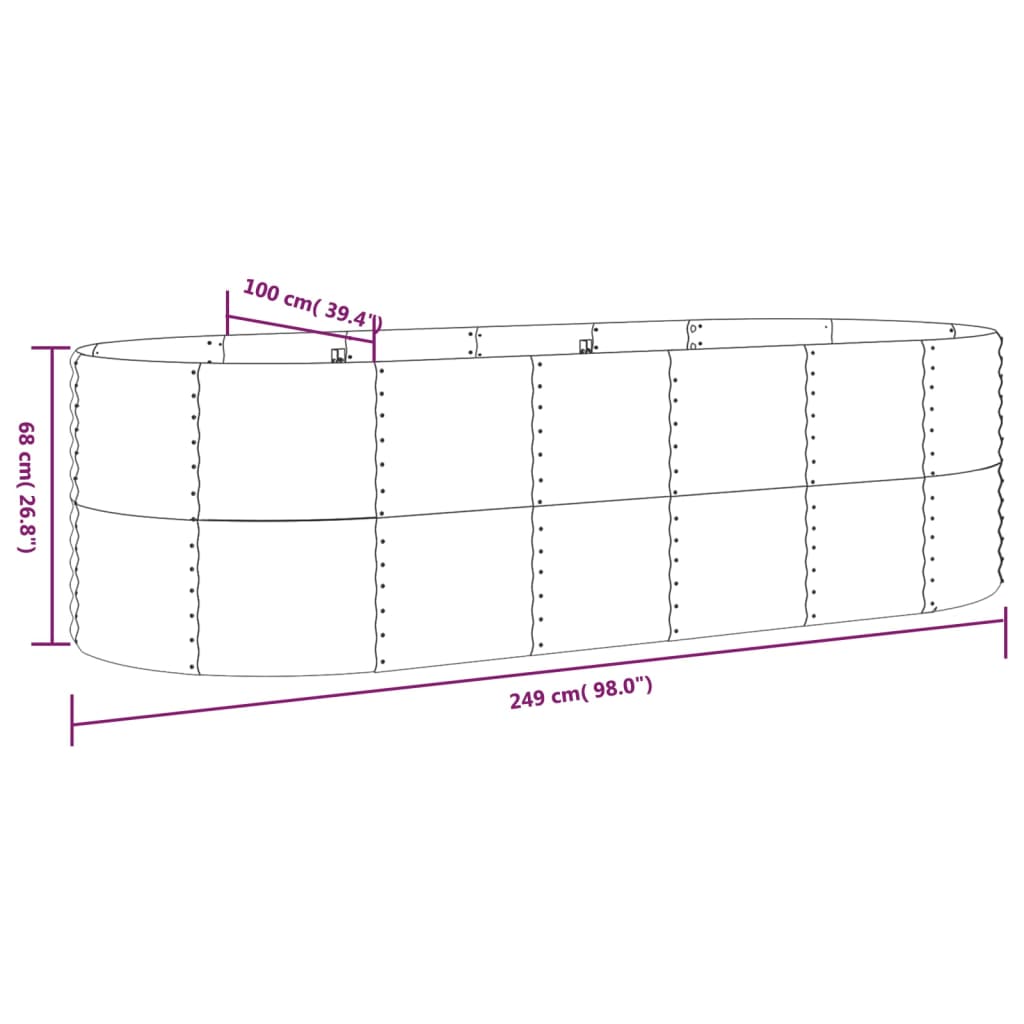 plantekasse 249x100x68 cm pulverlakeret stål grøn