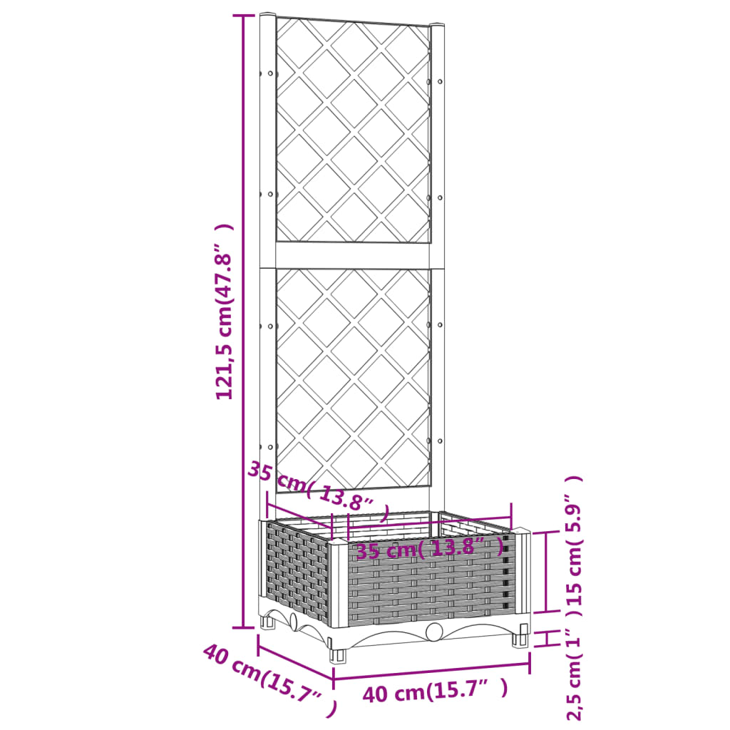 plantekasse med espalier 40x40x121,5 cm PP blågrå