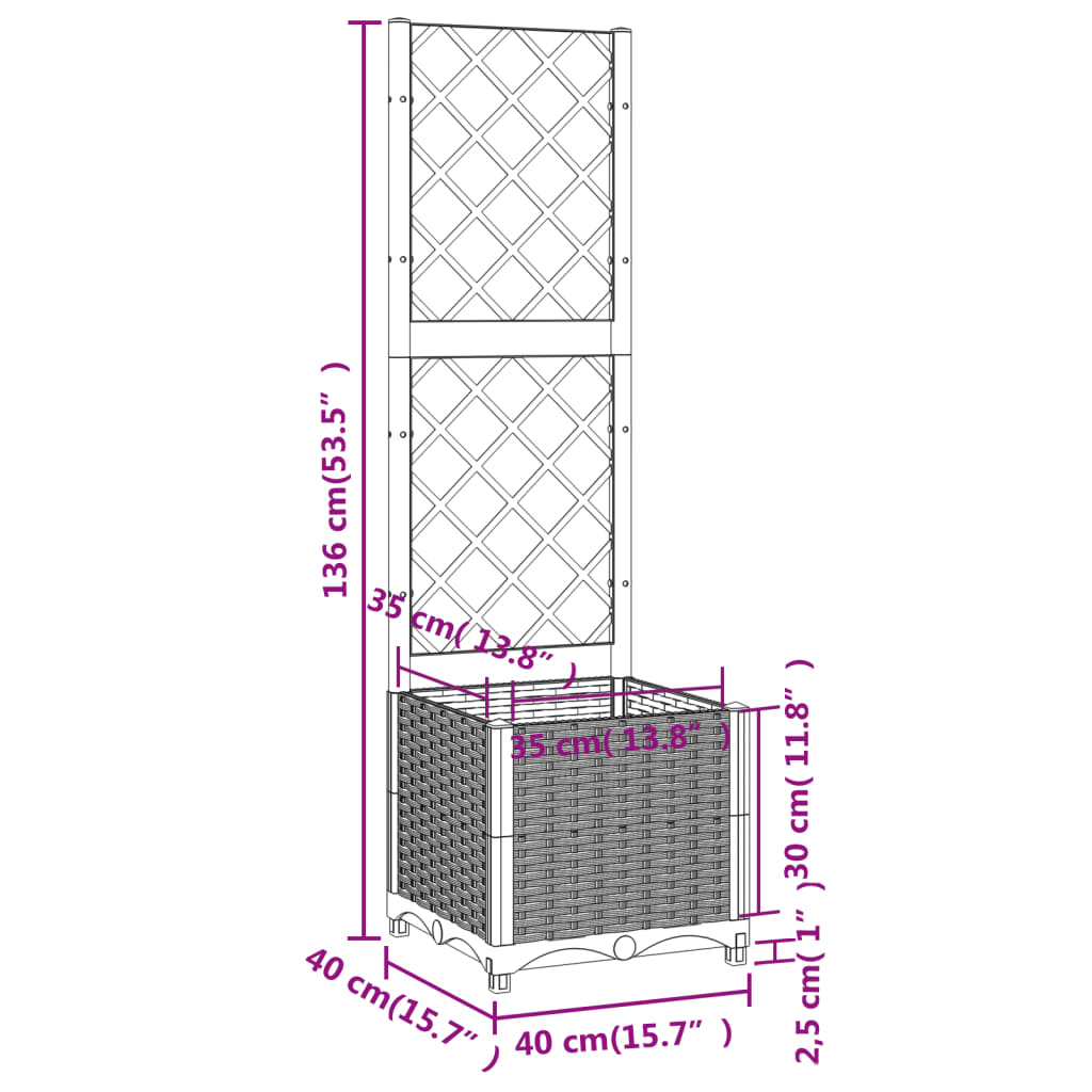plantekasse med espalier 40x40x136 cm PP blågrå