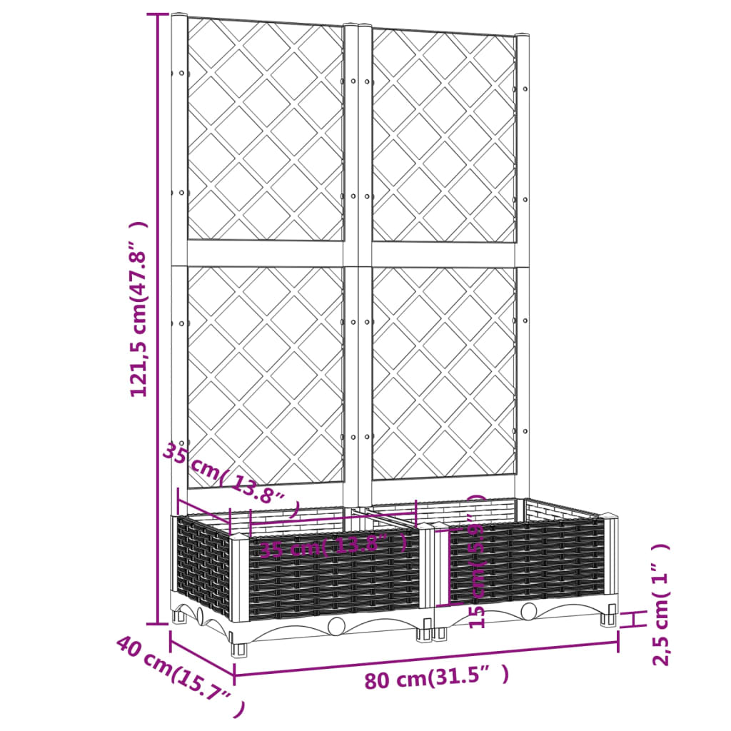 plantekasse med espalier 80x40x121,5 cm PP blågrå