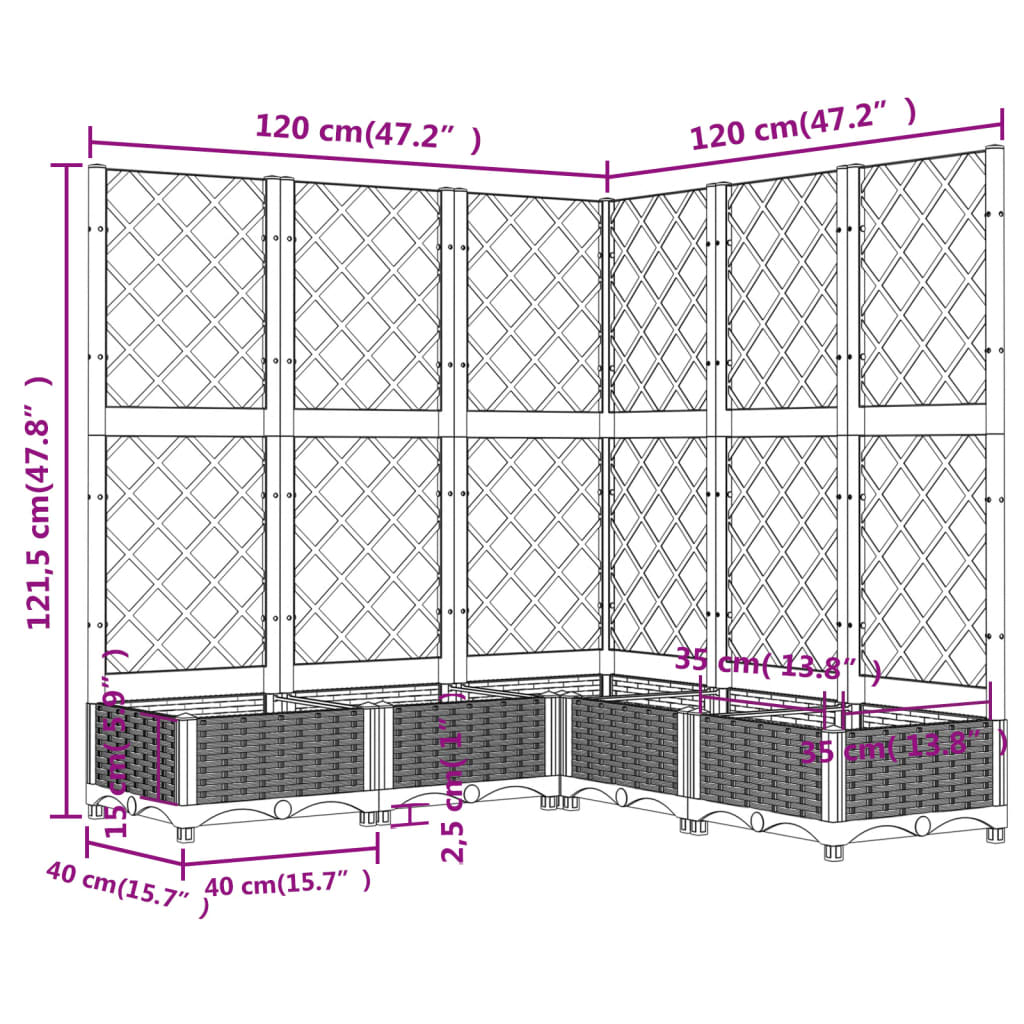 plantekasse med espalier 120x120x121,5 cm PP blågrå