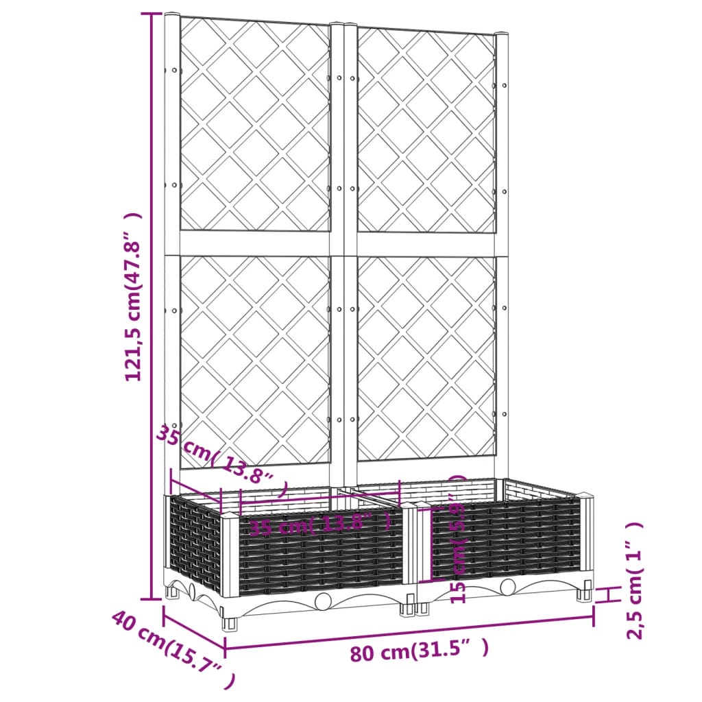 plantekasse med espalier 80x40x121,5 cm PP brun