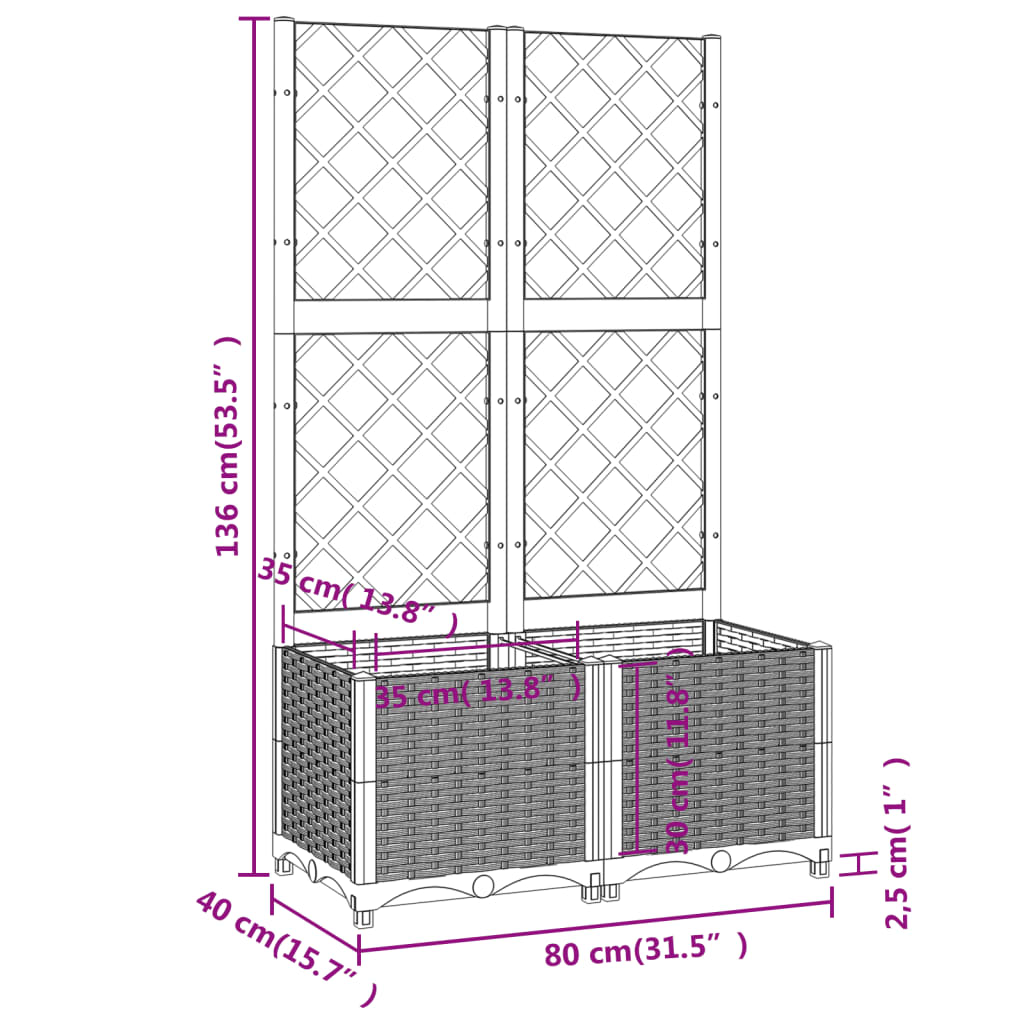plantekasse med espalier 80x40x136 cm PP brun