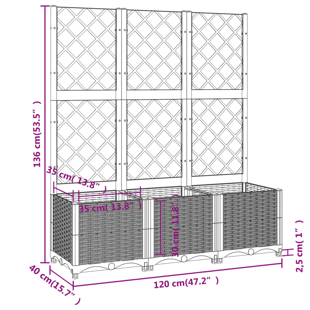 plantekasse med espalier 120x40x136 cm PP brun