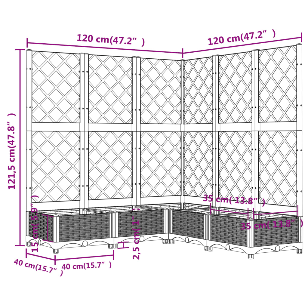 plantekasse med espalier 120x120x121,5 cm PP brun
