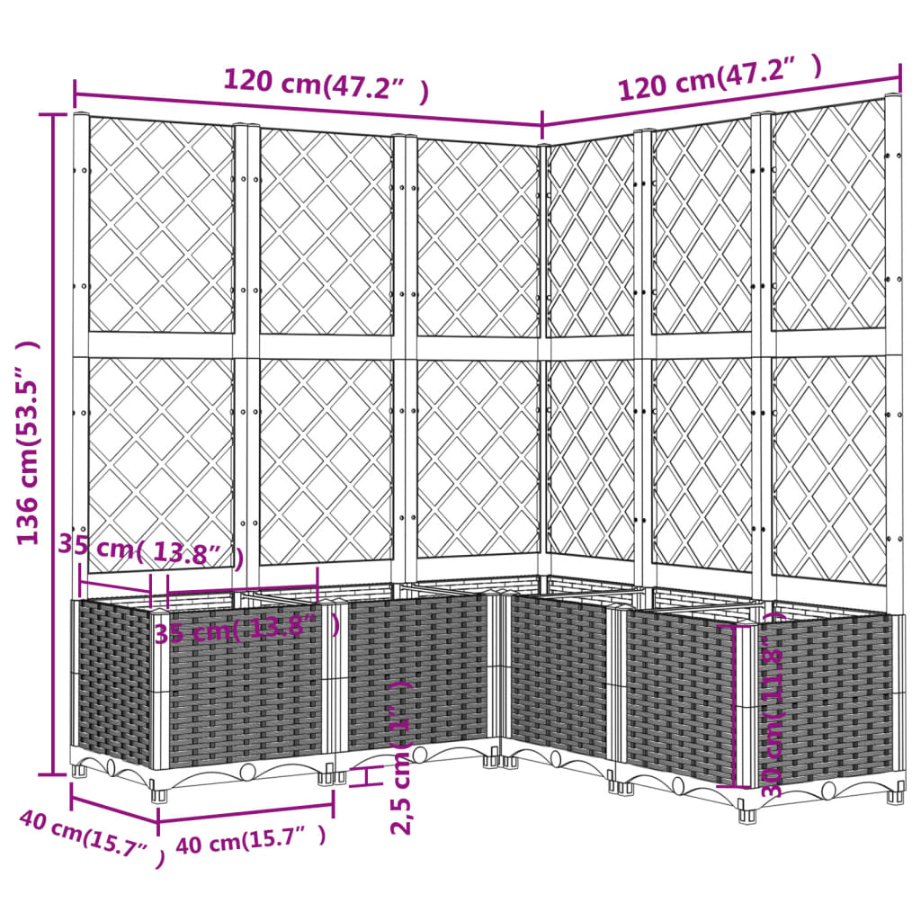 plantekasse med espalier 120x120x136 cm PP sort