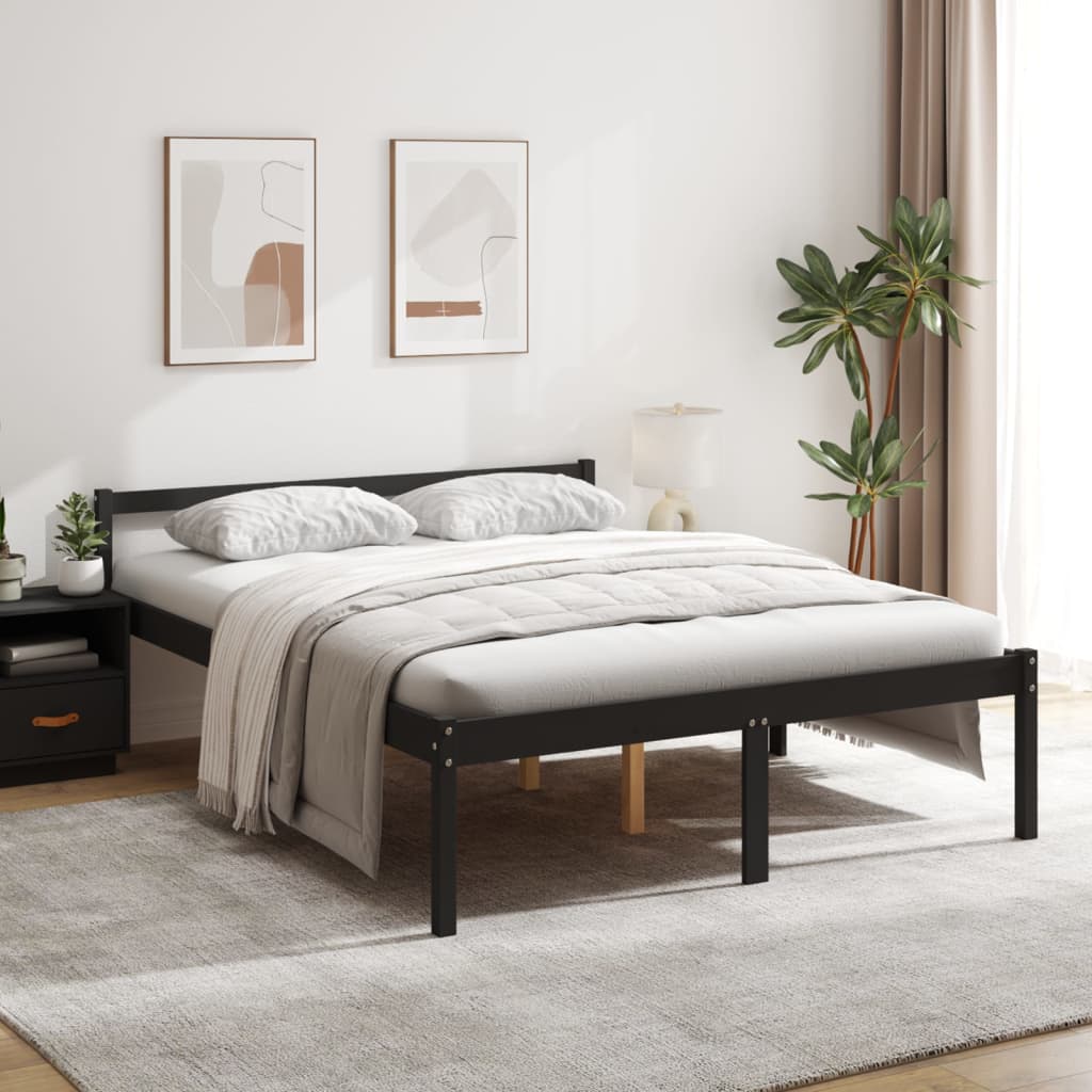 seniorseng 150x200 cm kingsize massivt fyrretræ sort