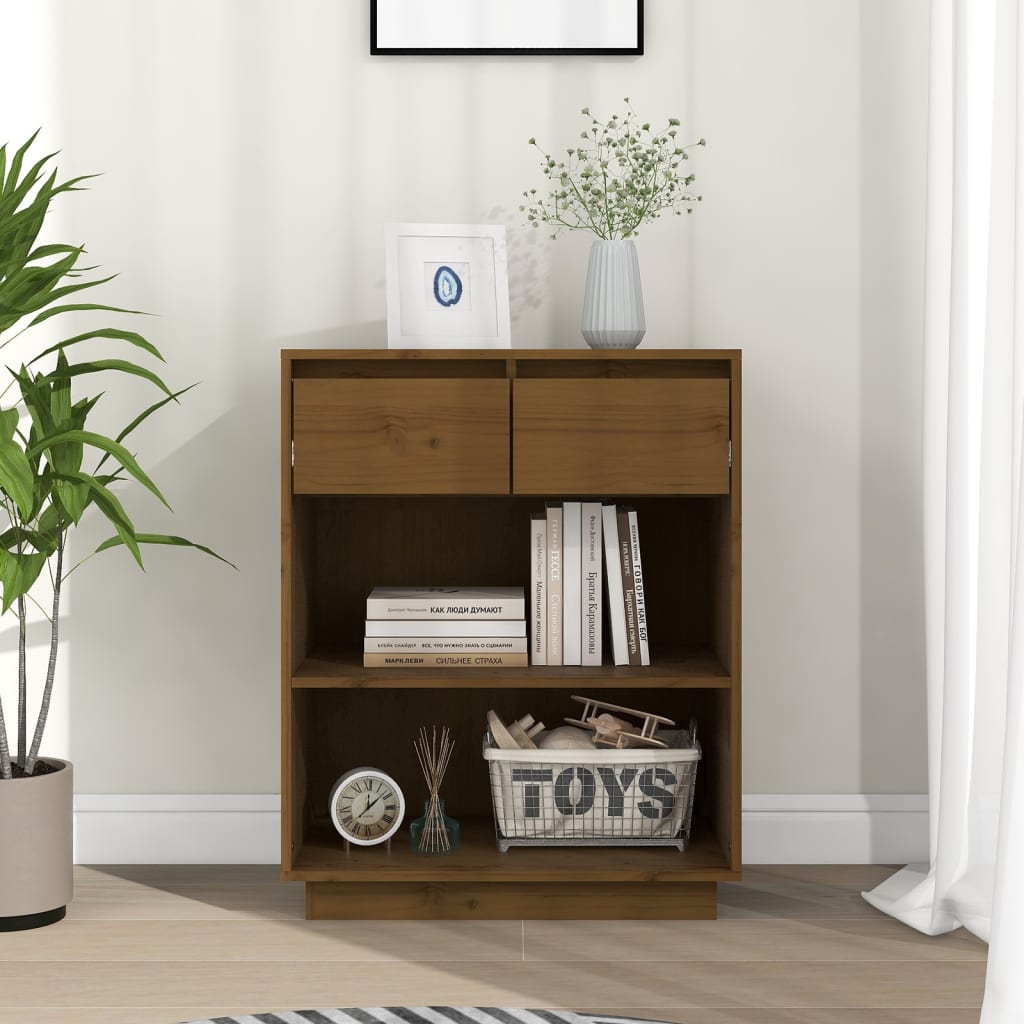 konsolskab 60x34x75 cm massivt fyrretræ gyldenbrun