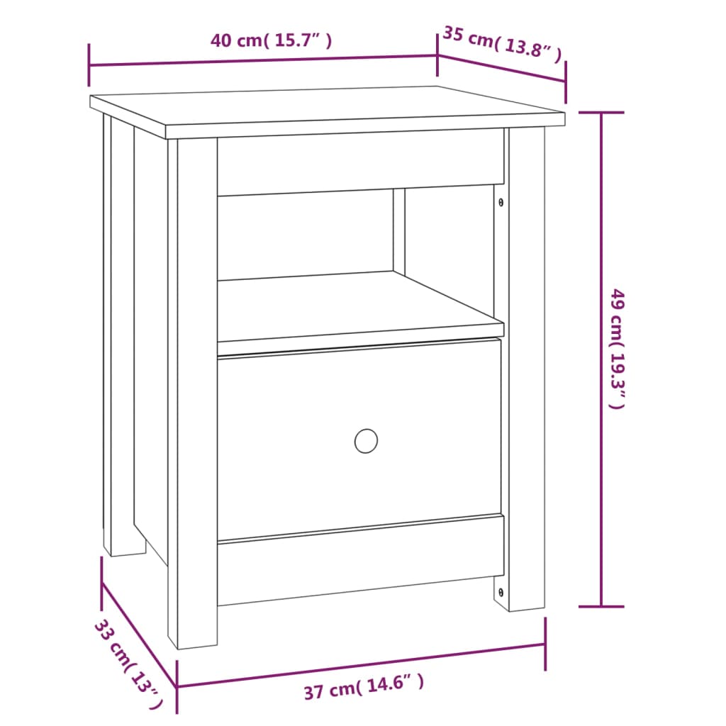 sengeborde 2 stk. 40x35x49 cm massivt fyrretræ hvid