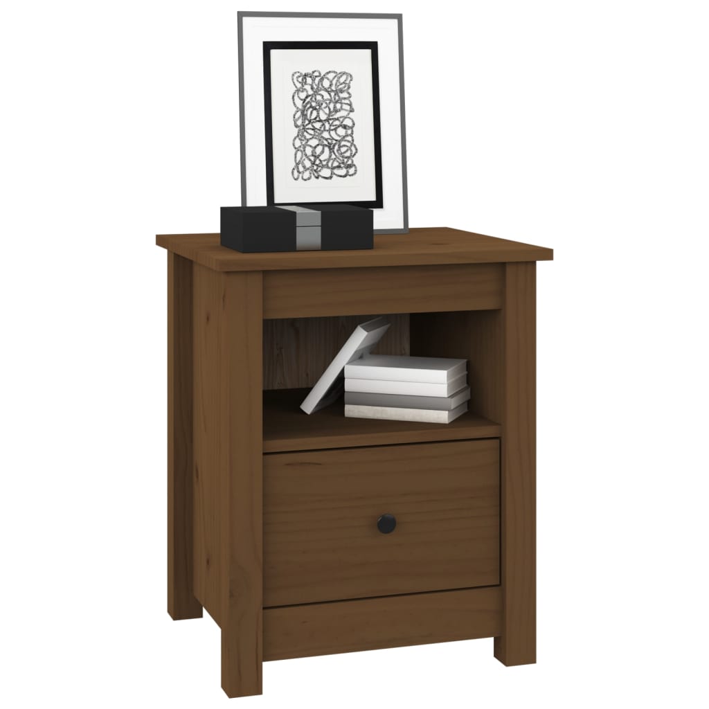 sengeborde 2 stk. 40x35x49 cm massivt fyrretræ gyldenbrun