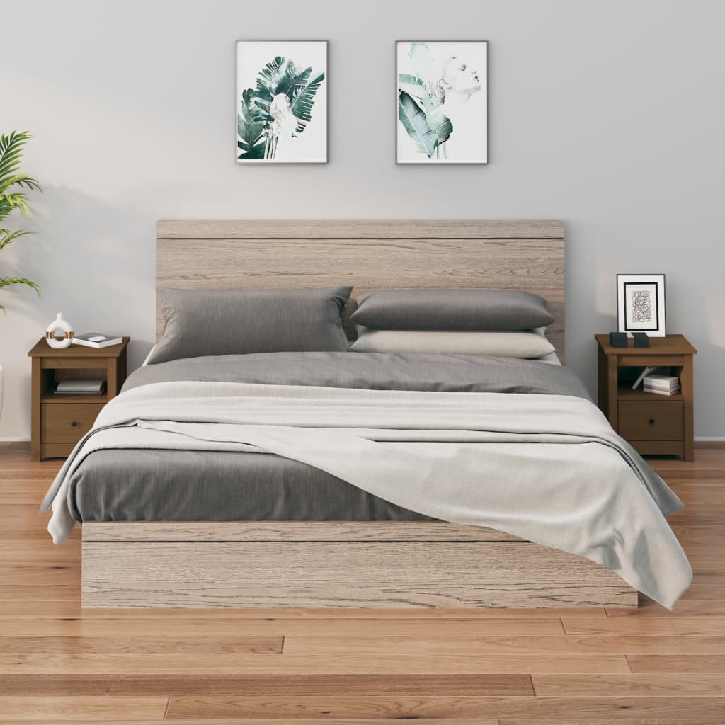 sengeborde 2 stk. 40x35x49 cm massivt fyrretræ gyldenbrun