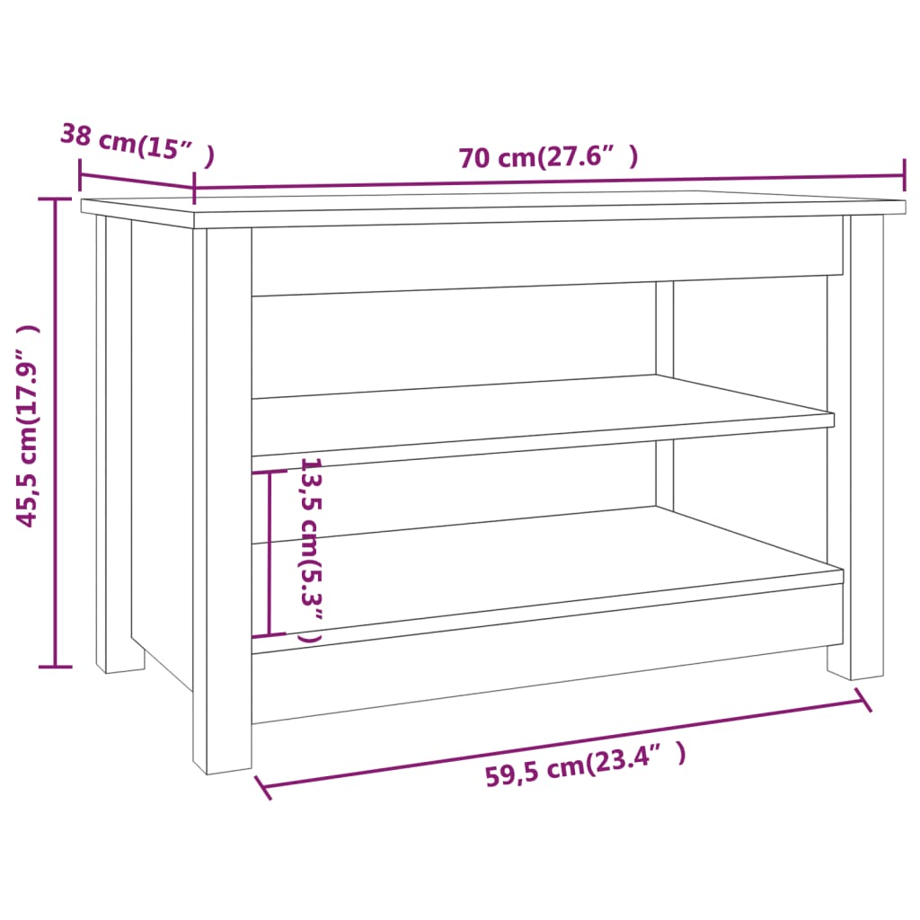 skobænk 70x38x45,5 cm massivt fyrretræ