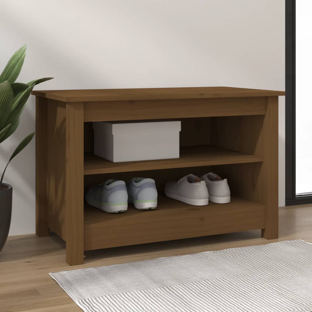 skobænk 70x38x45,5 cm massivt fyrretræ gyldenbrun