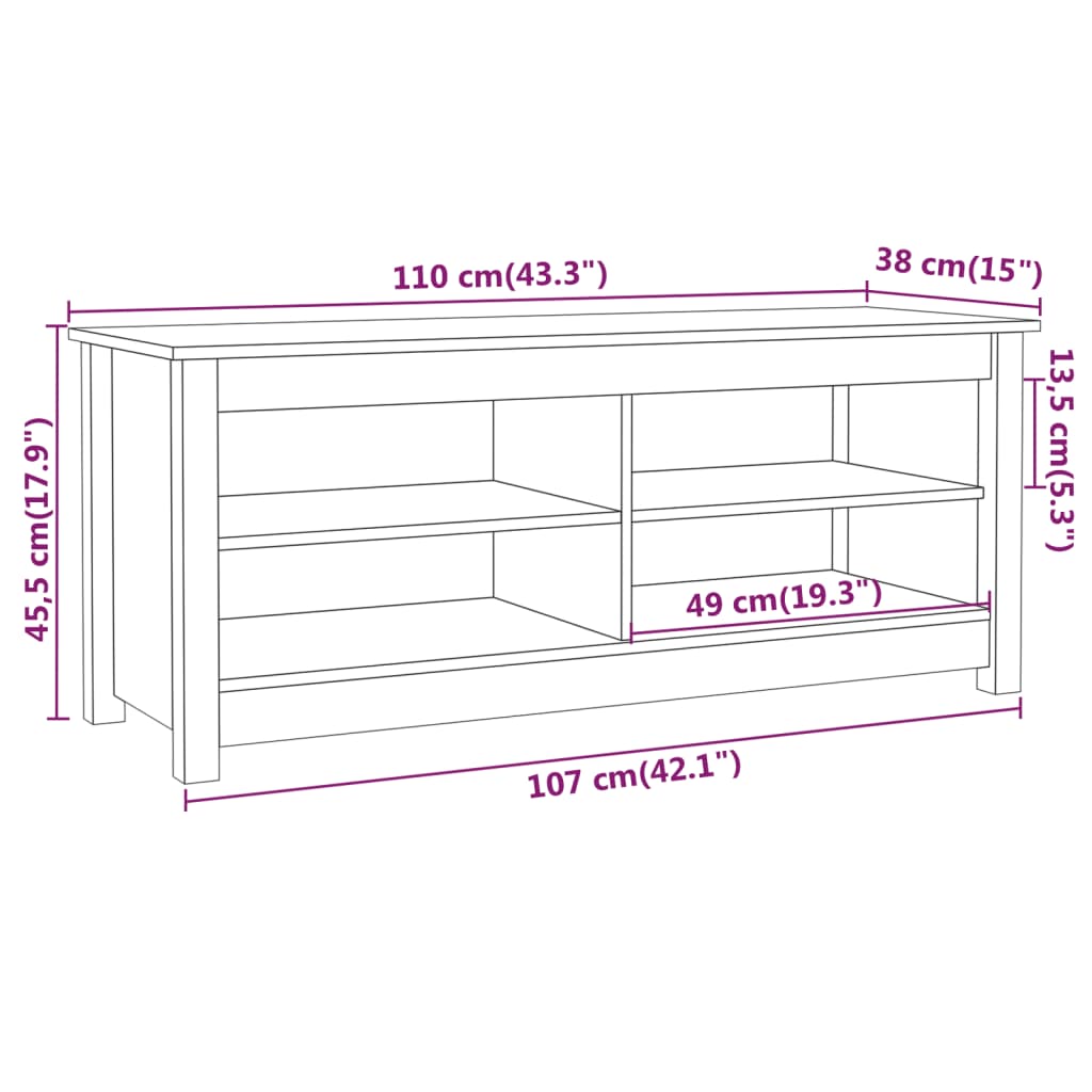 skobænk 110x38x45,5 cm massivt fyrretræ