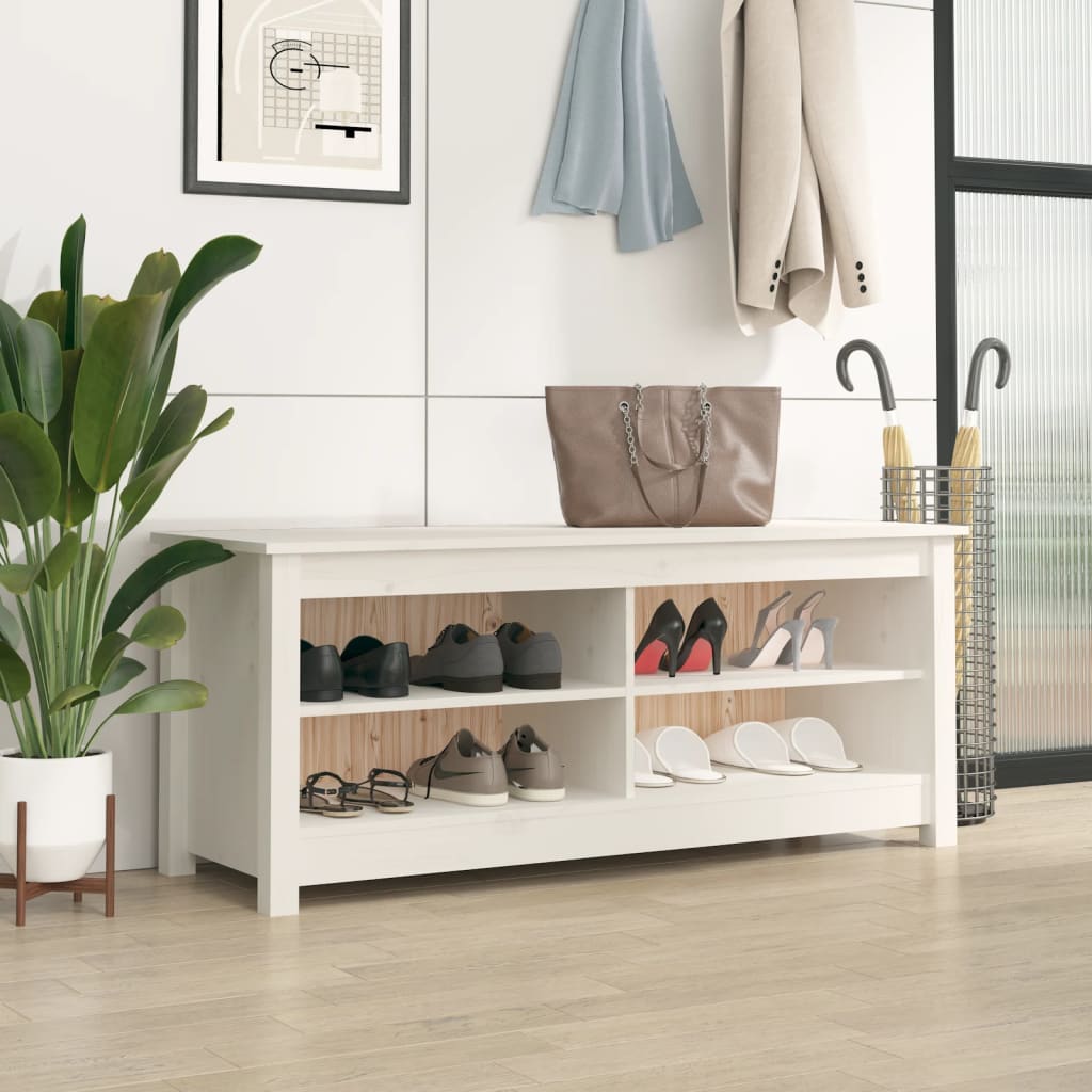 skobænk 110x38x45,5 cm massivt fyrretræ hvid