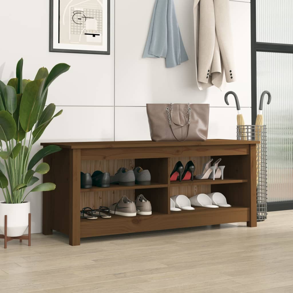 skobænk 110x38x45,5 cm massivt fyrretræ gyldenbrun