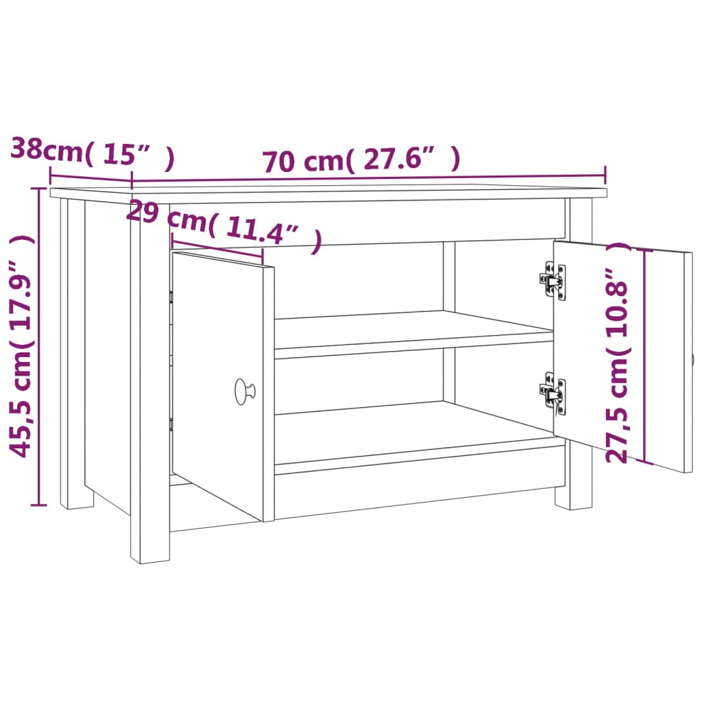 skoskab 70x38x45,5 cm massivt fyrretræ hvid
